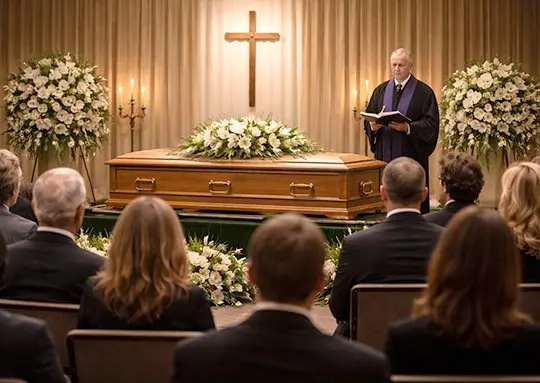 Funeral service in a chapel