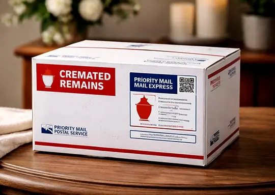mailing cremated remains box from post office