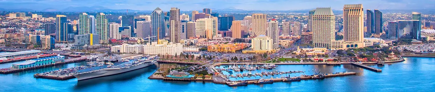 San Diego downtown skyline and harbor view in Southern California