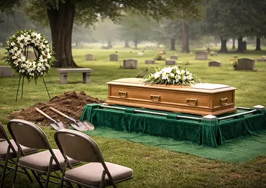 Unattended burial at a cemetery