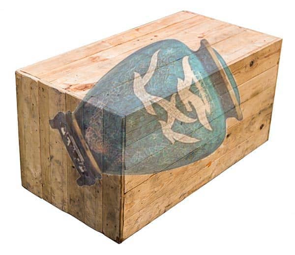 Urn being shipped in wooden box